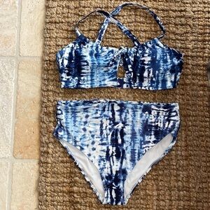 Time & True Bikini Womens swim suit Tie Dye Top 2X, bottoms 1X high rise